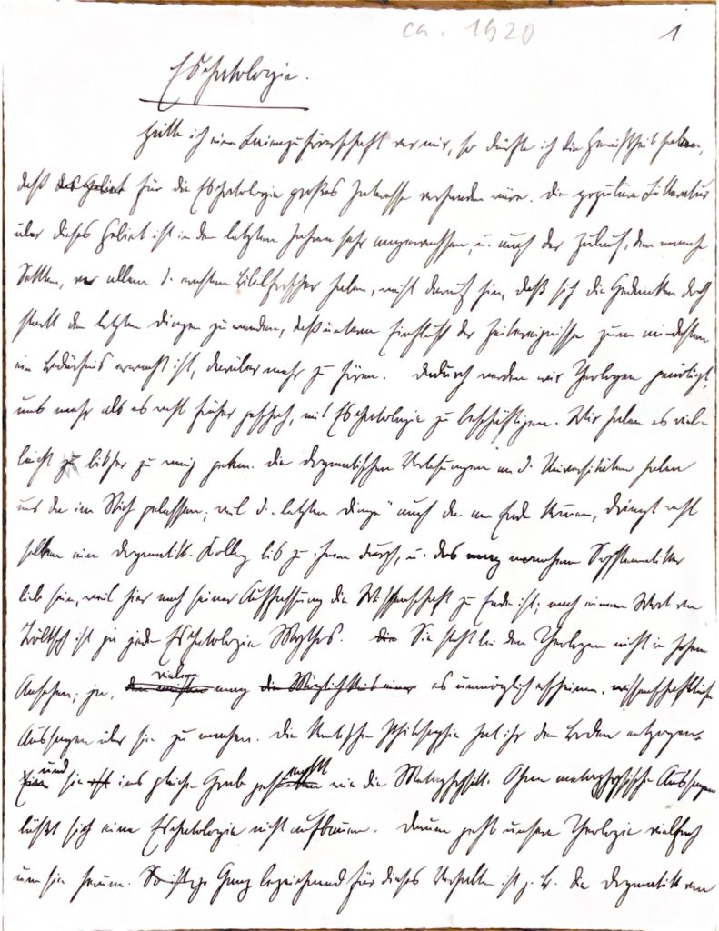 Ausschnitt aus der ersten Seite des Originaltextes "Eschatologie"